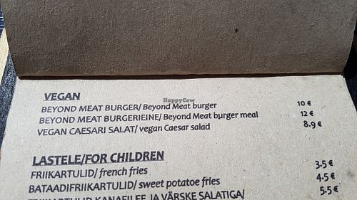 Vegan menu at Saaremaakera in Kuressaare