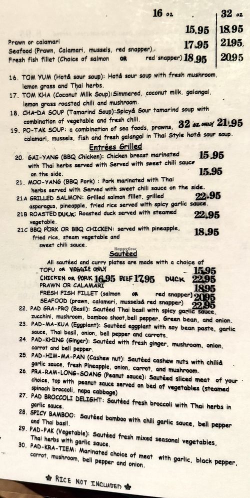 Menu  at Chada Thai in Chico