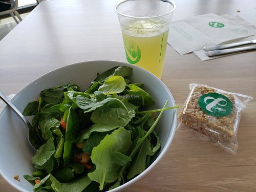 DIY green bowl, vegan rice crispy, pineapple ginger drink at Crisp & Green in Maple Grove