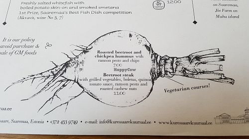 Vegetarian menu (vegans, ask without the pesto that contains parmesan) at Ku-Kuu in Kuressaare