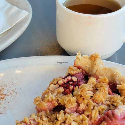 Strawberry Rhubarb pie with vegan crust at Aphrodite's Organic Cafe & Pie Shop in Vancouver