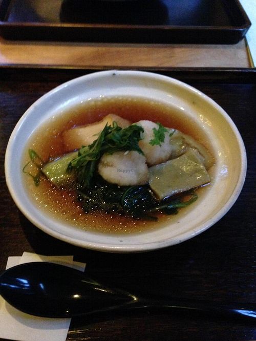 Fifth course - soft wheat gluten in tasty broth  at Kajitsu in New York City