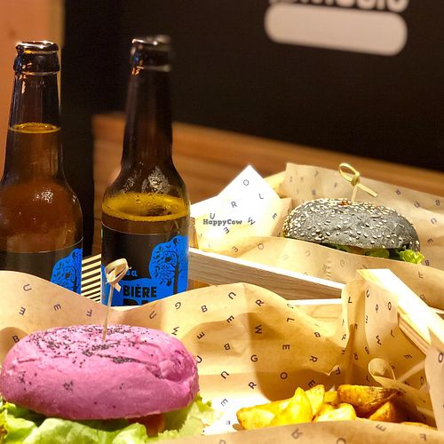 Cherry Bomb, Flower Burger, wedges & Patatas Bravas (wedges with mayo & ketchup)  at Flower Burger in Marseille