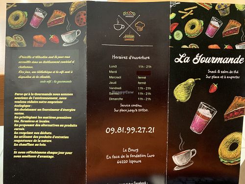 Anything written in green is Vegan, yellow vegetarian & red don’t eat!!! at La Gourmande in Ispoure