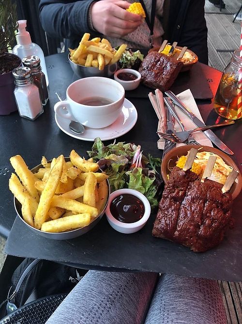 Vegan Ribs, Fries & Coleslaw at Lime Kiln Cafe in Dobcross