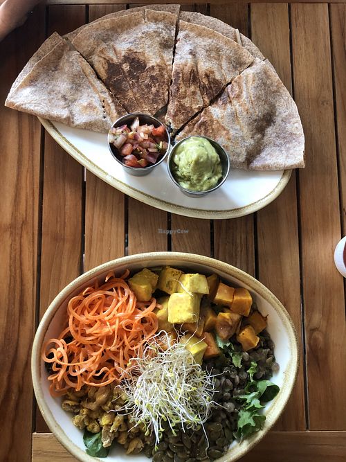 Quesadilla Tempeh / Lentil Bowl at Holi Vegan Kitchen in Miami