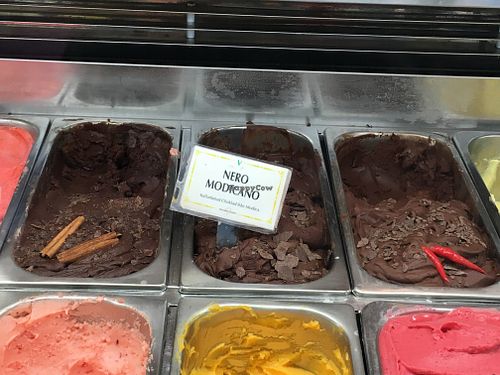 Nero modicano, vegan chocolate sorbet with chocolate from modica (Sicily). Also one with chili and one with cinnamon  at Gelateria Italiana in Stockholm