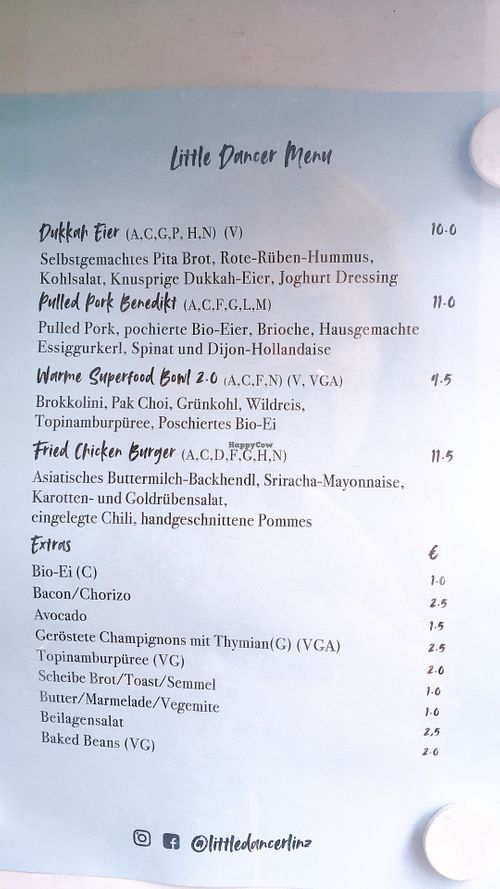 menu 2 at Little Dancer in Linz