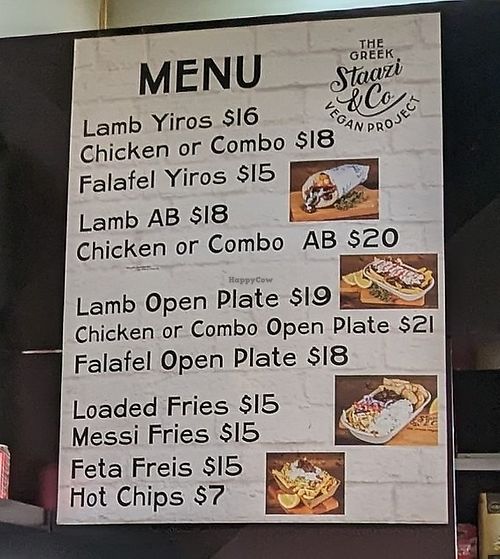 Menu at Staazi & Co in Adelaide