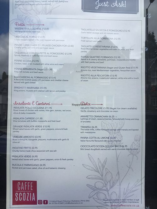 Menu Part II at Caffe Scozia in Pitlochry
