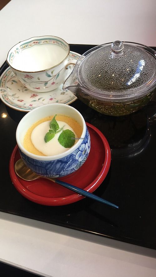 Pumpkin pudding and tea  at Cafe 369 in Chiba