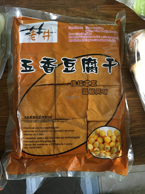 Tofu squares with seasoning. at Supermercado Chen in Lisbon