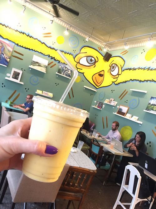mango colada - mango, pineapple, banana, coconut milk (vegan) at Delicious Cafe in Chicago