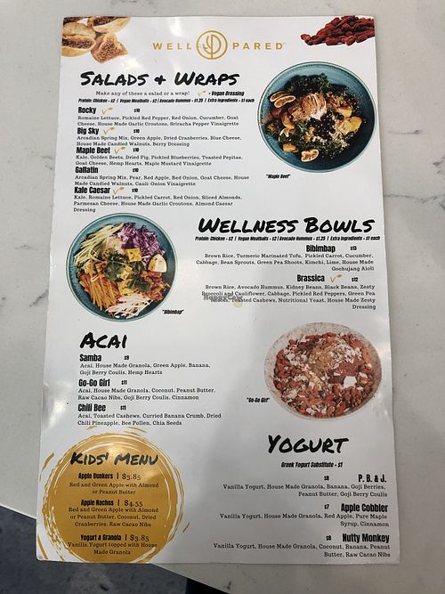 Food menu at Well Pared in Billings
