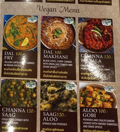 Vegan menu (some) at Indish in Chiang Mai