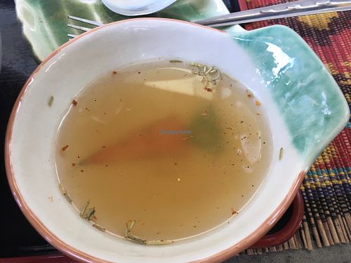 Complimentary broth - salty but good. Nice touch of dried rosemary. at Samata in Chiang Mai