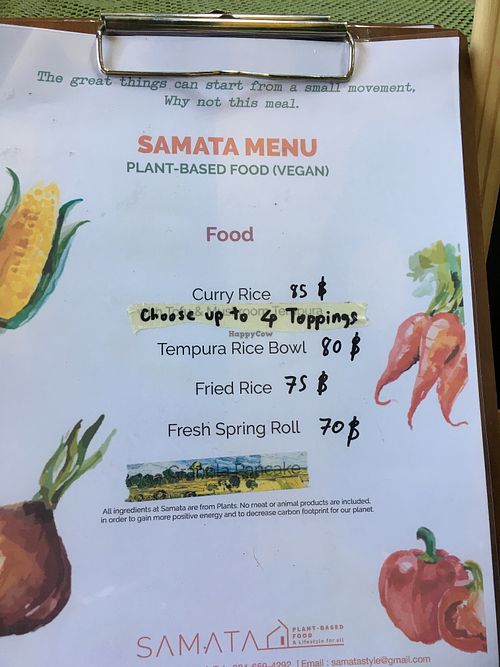 Menu (they were out of spring rolls unfortunately) at Samata in Chiang Mai