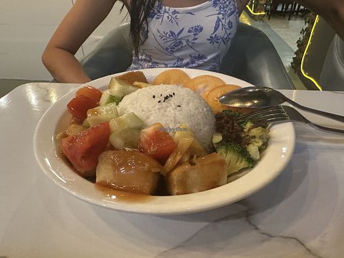 Tofu broccoli dish (sweet and sour maybe) #Veganuary at Minf Houze Vegan Cafe in Kuala Lumpur