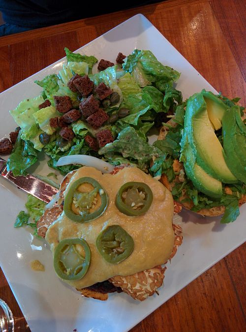 Real Food Burger with house salad with all the toppings (19$) at Real Food Daily in West Hollywood