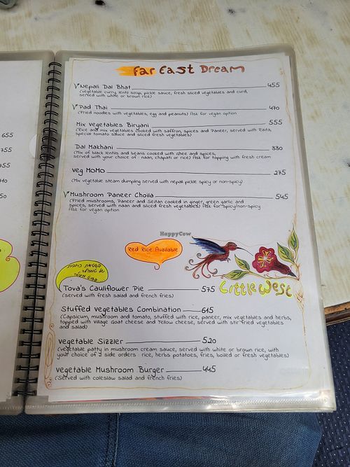 Menu at OR2K in Kathmandu