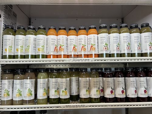 Juices in the grab-n-go fridge   at Virtue Juice + Coffee in Vacaville