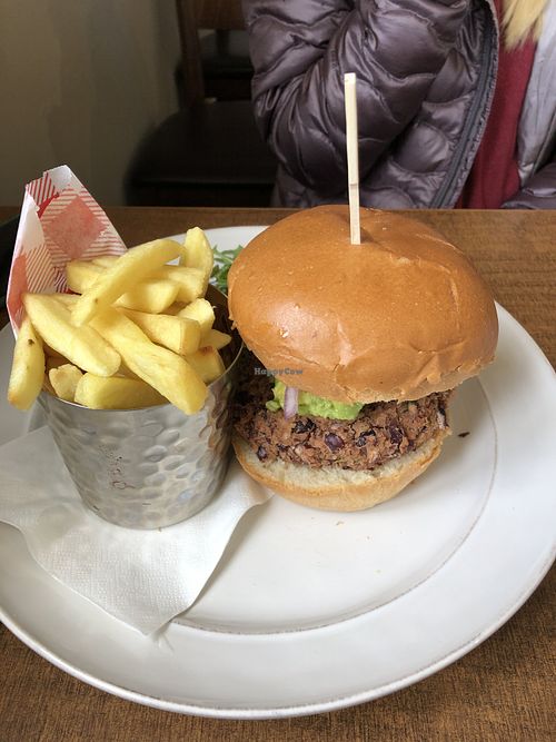 Mexican veggie burger (salad on back side of the plate as well) at Beachcove Café in Waterville