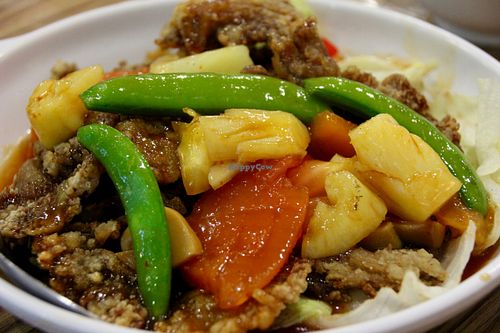 fried mushrooms with hot and sour veggies  at Le Tian Vegetarian Stall in Kuala Lumpur