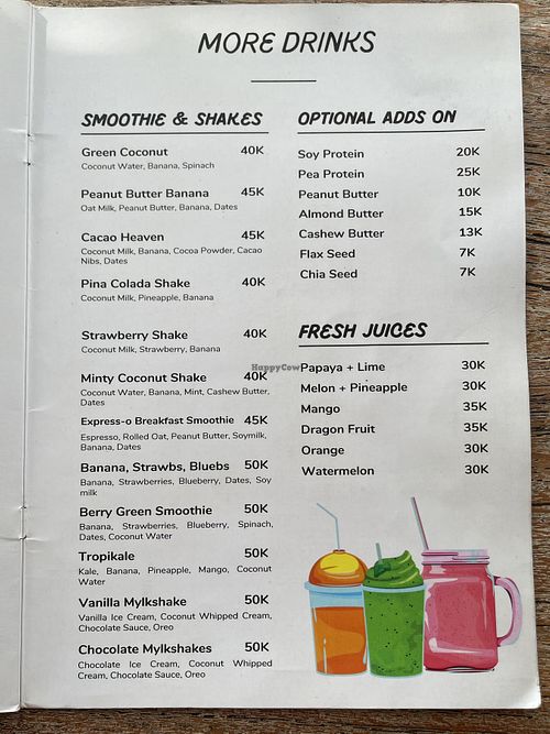 Last 2 pages of the menu (cuz review capped me at 9!)  at The Sloth in Canggu