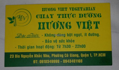 Front of business card at Huong Viet in Ho Chi Minh City