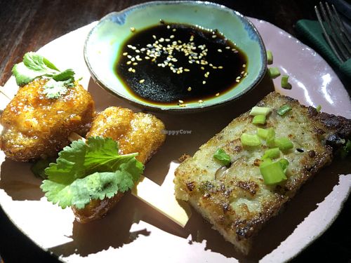 Jackfruit shashlik and turnip cake at Bracka 20 in Warsaw