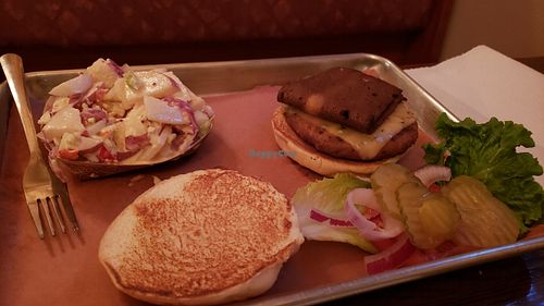 Bacon and cheese Notaburger, potato salad. at Smokee Mo's St Louis BBQ in St Louis