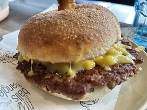 VG Pattie bagel with pickles and cheese   at Balls and Bangles in Queenstown