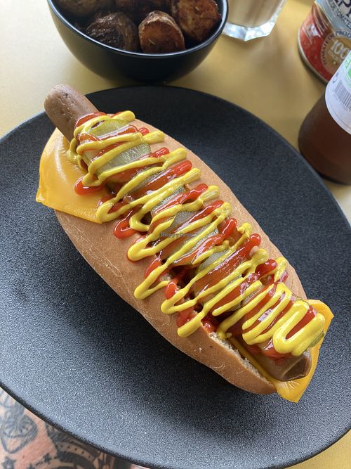 Original hotdog with added cheese  at Not Dog in Nice