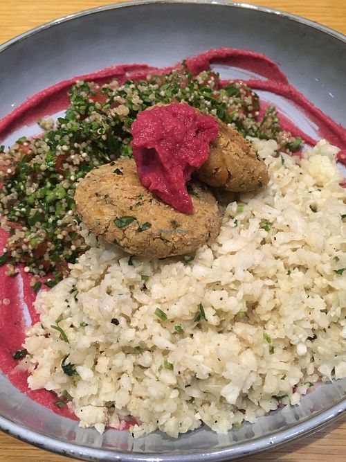 Falafel, quinoa tabbouleh, and cauliflower rice  at Soul Sante in Dubai