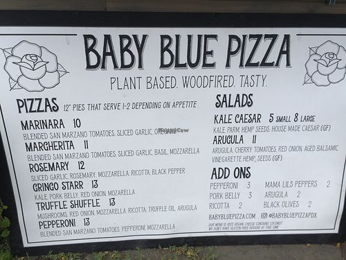 Menu at Baby Blue Woodfired Pizza - Food Cart in Portland