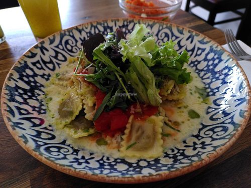Porcini mushroom ravioli with lime sauce at LeichtSinn Vitalbistro in Salzburg