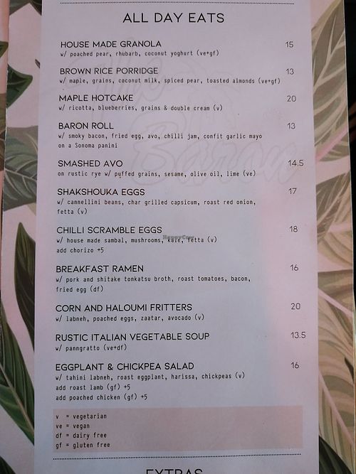 Menu at The Baron in Castle Hill
