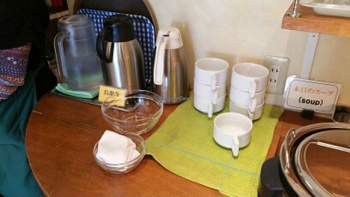 water, hot tea at Greens Vegetarian Dishes in Osaka