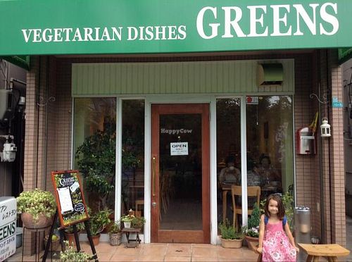 happy customer at Greens Vegetarian Dishes in Osaka