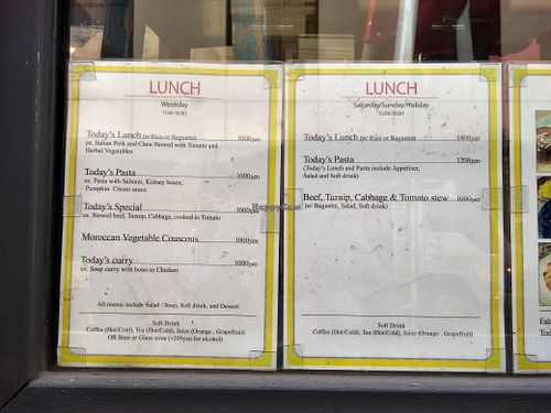 Menu at Tabela at the Uplink Cinema in Tokyo