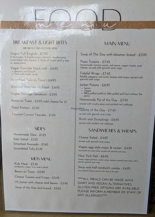 Menu at Secret Garden Cafe in Clitheroe
