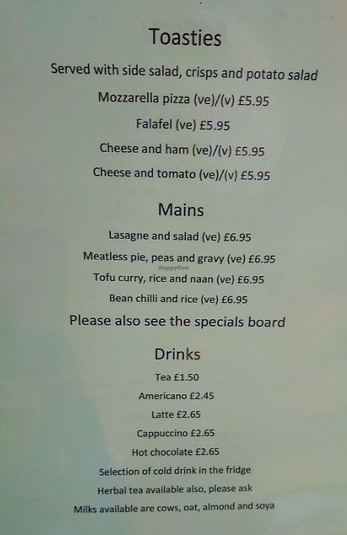 Menu at Secret Garden Cafe in Clitheroe
