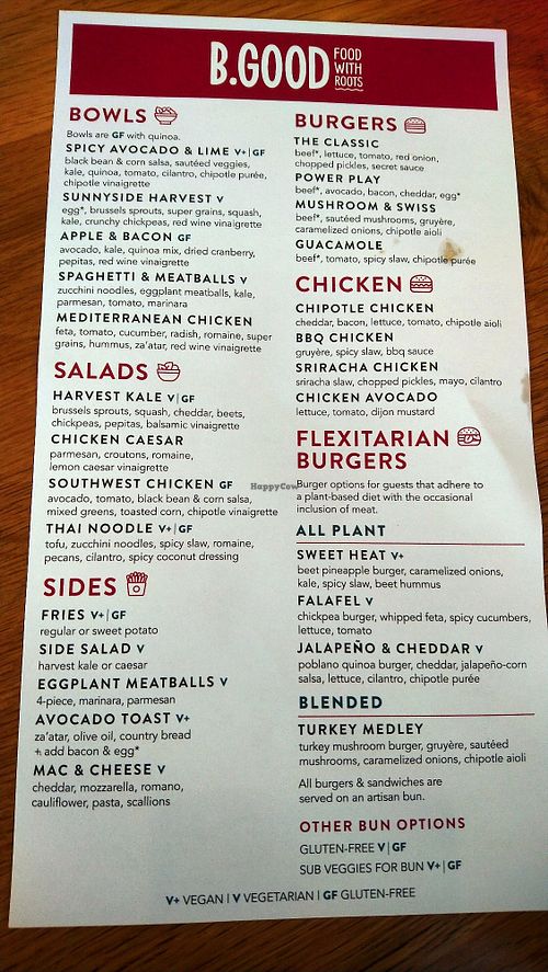 Menu 1/2 at B.GOOD in Vernon Hills