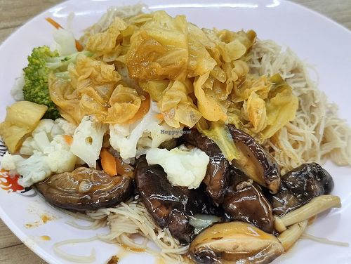 Bee hoon with Curry vegetables, mushroom, brocoli and cauliflowers at Kang Su Vegetarian 康素 - French Rd in Central Singapore