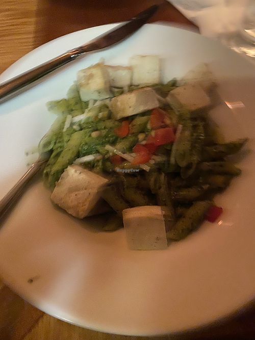 Vegan pesto with tofu sorry for the blur!  at Mews in Provincetown