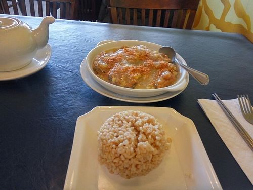 Fish in corn sauce at 3G Vegetarian Restaurant in Vancouver