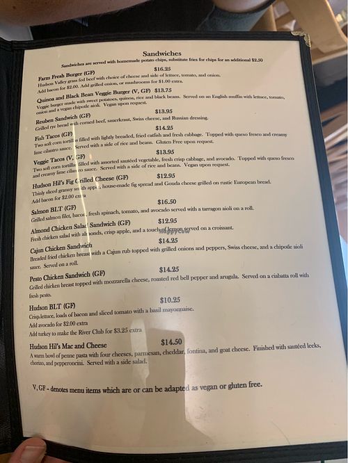 Lunch menu  at Hudson Hil's in Cold Spring