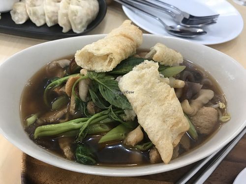 Vegan pork and brown soup at Bai Plu House in Bangkok