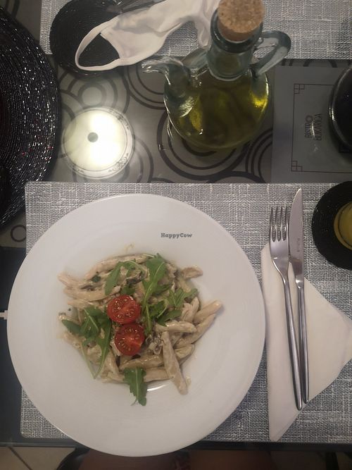 Special creation - Croatian handmade pasta with vegan cream and champignons at Bistro Bukarica in Krk