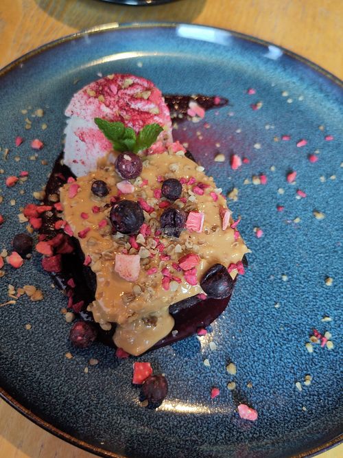 Delicious brownie with ice cream at RoseHip Bistro - Pylimo in Vilnius